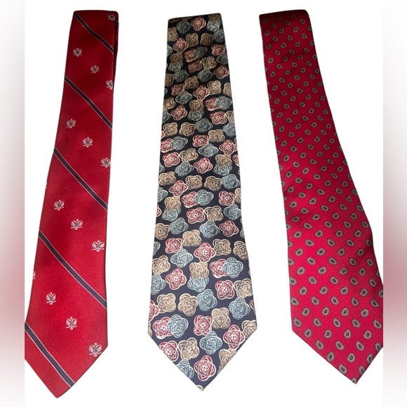EUC Christian Dior Mario Valentino Abstract Paisley Patriotic Navy Red Ties - Picture 1 of 9
